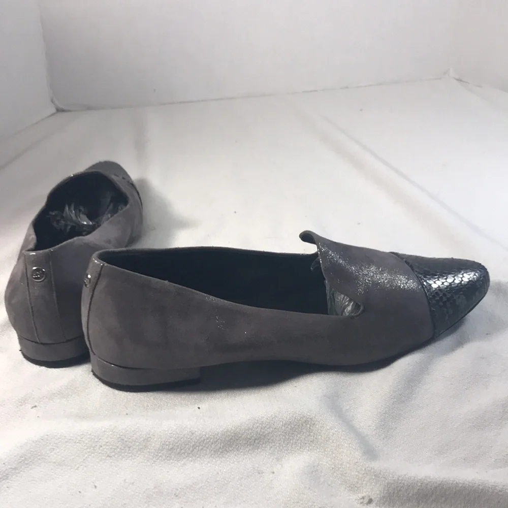 AGL Women's Dalia Sparkly Gray Suede With Gray & Black Reptile Cap Toe Loafers